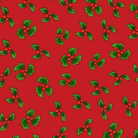 Loralie Designs Lotsa Holly Red 44" Fabric by The Yard | 100% Cotton | Holiday, Winter and Christmas Fabric | Washable and Reusable