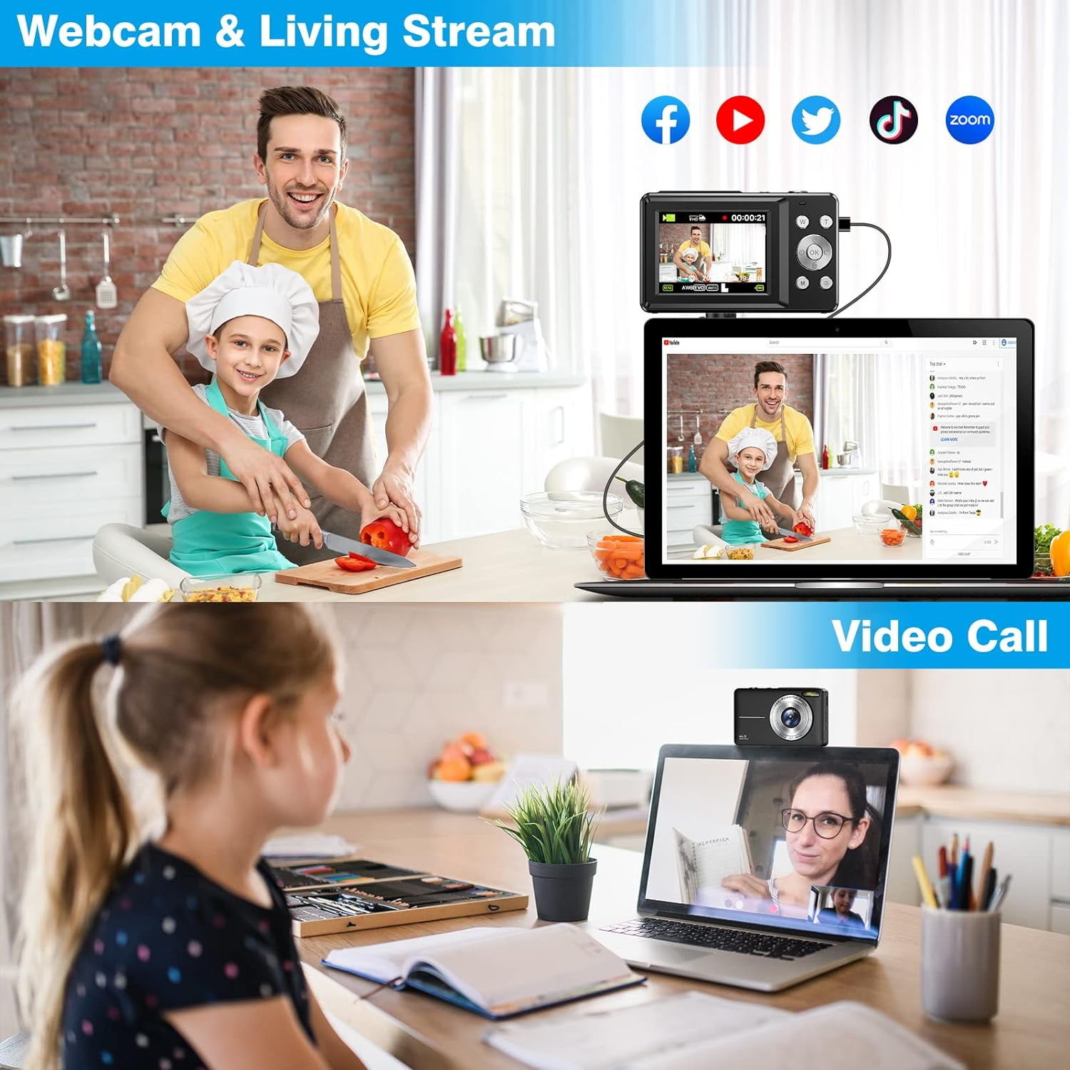 Digital Camera Kids Camera FHD 1080P 44MP Youtube Vlogging Camera 16X Zoom Portable Digital Cameras for Teens Seniors with 32GB Card (Black)