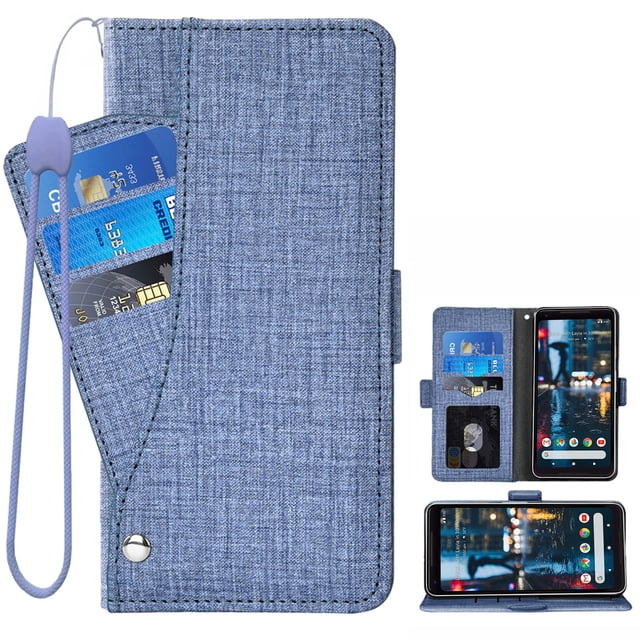 Compatible avec Google Pixel 2 TG Étui Portefeuille en Cuir à Rabat Porte-Cartes Support Accessoires pour Cellulaire Porte-Monnaie Fente pour Pièce d'Identité de Crédit Étuis de Téléphone pour Pixel1 Femmes Hommes Bleu