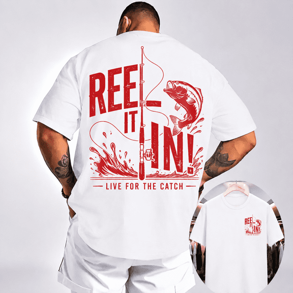 REEL IT IN Fishing Shirt for Men, Live for the Catch Bass Fishing Graphic Tee, Fisherman Gift for Dad Husband Grandpa, Angler T-Shirt, Lake Life Boat Life Outdoor Fishing Lover Gift