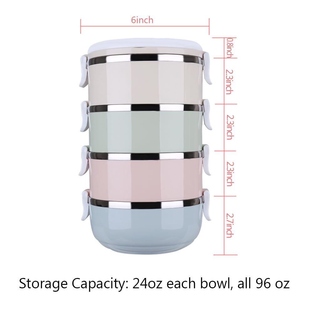4 Tiers Bento Portable Stainless Steel Adults Lunch Containers Wide Mouth Anti-Scalding Vacuum Stainless Steel Bento Box With Thickened Buckle Leakproof Travel Bento Bowls Set