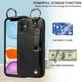 thumbnail image 6 of for iPhone 11 Back Case with Wristband Card Holder Drop Protective Cover with Stand PU Leather All-round Shockproof Finger Ring Snap Bracket Design for iPhone 11, Black, 6 of 10