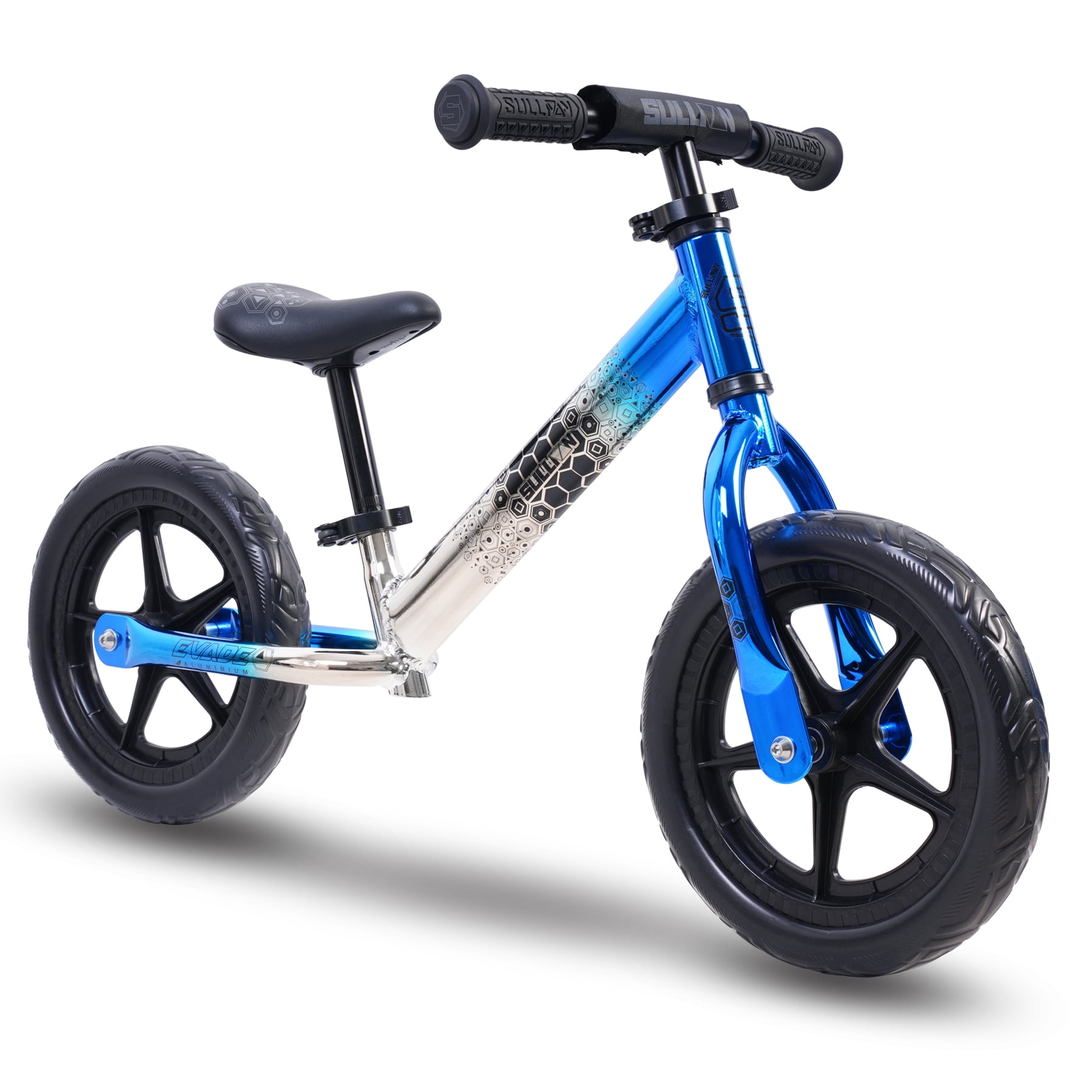 Sullivan Evade 12 light weight alloy balance bike blue/chrome, for ages 2-5 years, rapid motor control development
