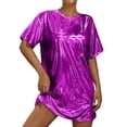 thumbnail image 2 of Delayuji Women's Oversized T-shirt Drop Shoulder Spring Outfits Loose Tee Dress Long T Shirt Summer Concert Music Festival Glittering Nightclub Purple, 2 of 7