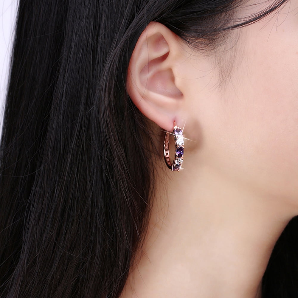 Hoop Earrings for Women Purple Cubic Zirconia White Gold Plated Ginger Lyne Collection