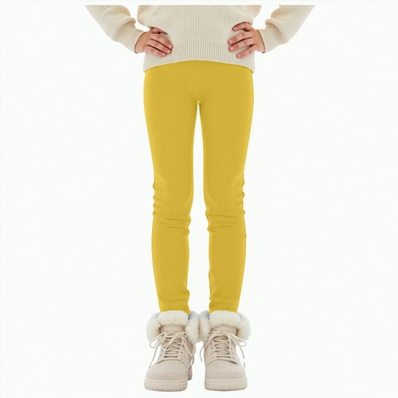 TAmten Girl Pants Size 6 Winter Leggings for Girls Thick Warm Leggings Girls Fleece Lined Winter Fleece Lined Toddler Warm Stretchy Cozy(Yellow,9-10 Years)