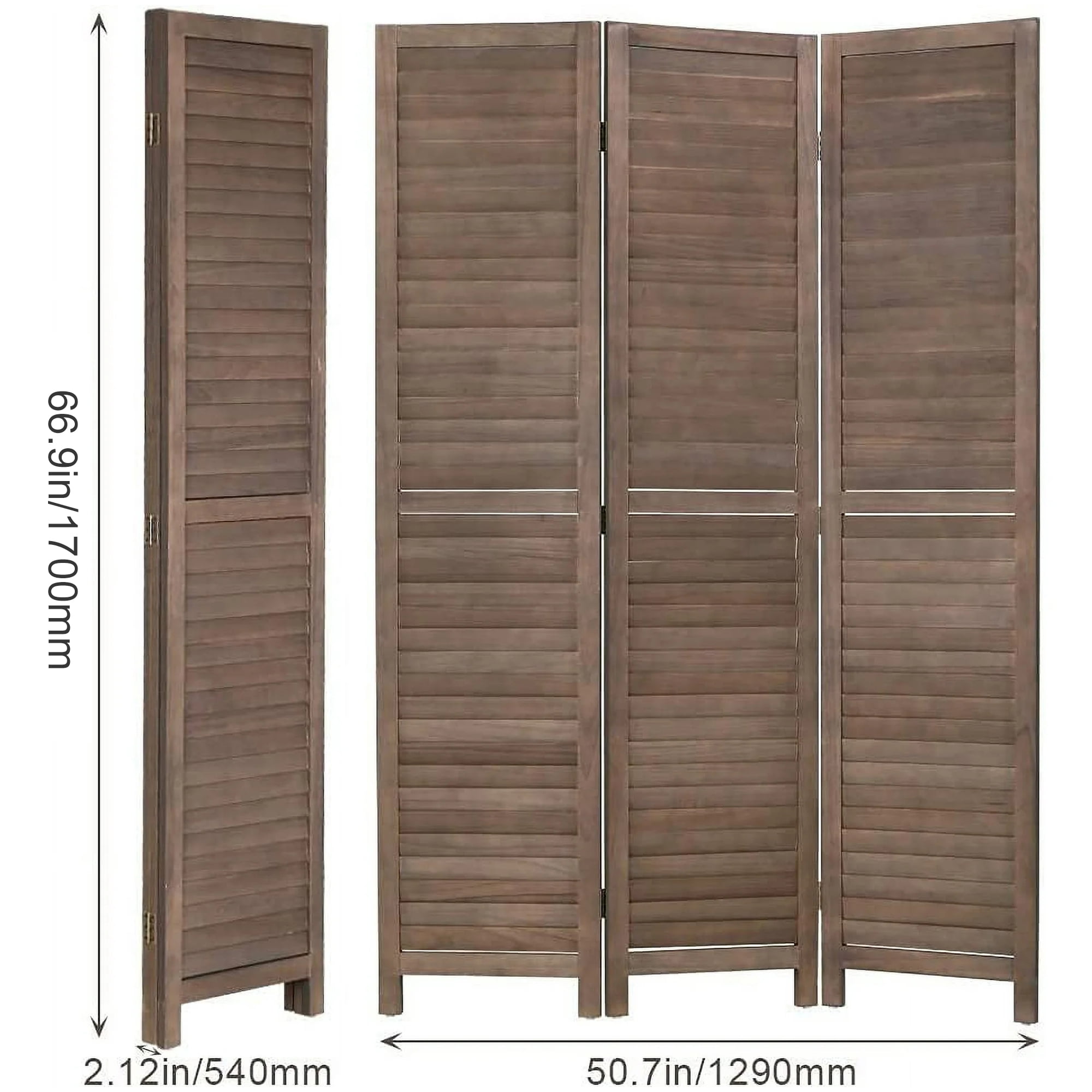 NiamVelo 3 Panel Wood Room Divider 67.7" Tall Folding Privacy Screen Wall Divider for Home Office, Brown