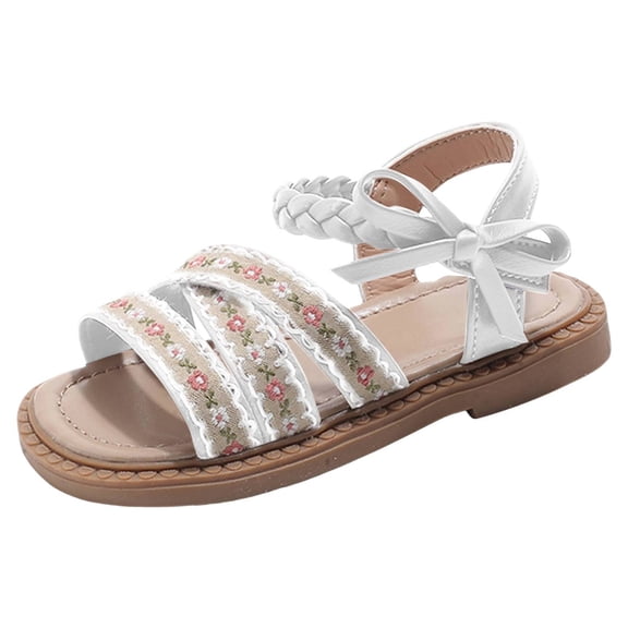 WZEIIOT Toddler Girls Sandals Floral Bow Design Comfortable Casual Outdoor Play Soft Sole Sandals Baby Girls Rural Style Princess Sandals