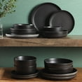 thumbnail image 3 of Gibson Soho Lounge Pasco 16 Piece (Service for 4) Plates and Bowls Double Bowl Reactive Glaze Dishes Stoneware Ceramic Dinnerware Set - Black, 3 of 13