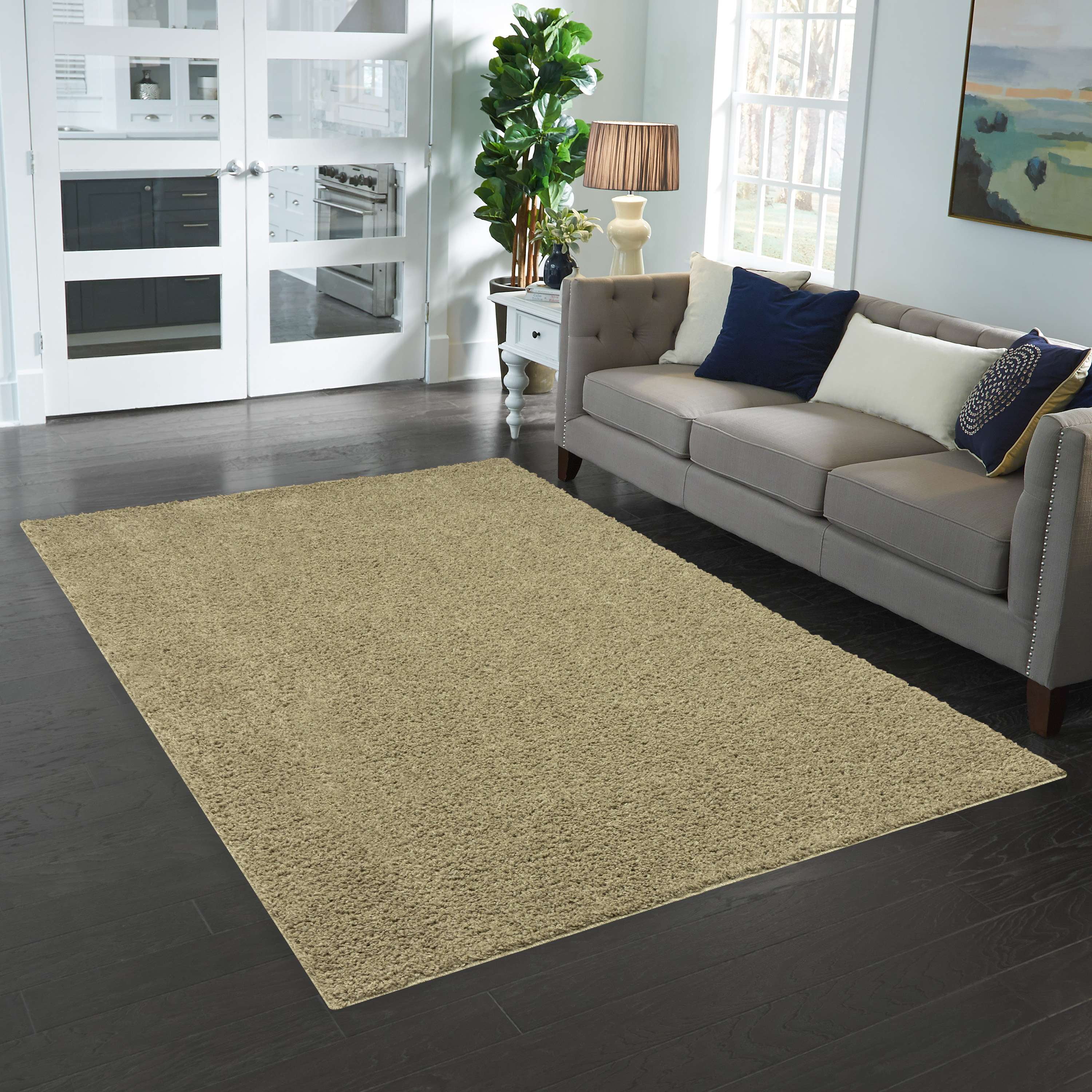 Mainstays Traditional Mushroom Tan Shag Indoor Area Rug, 7' x 10'