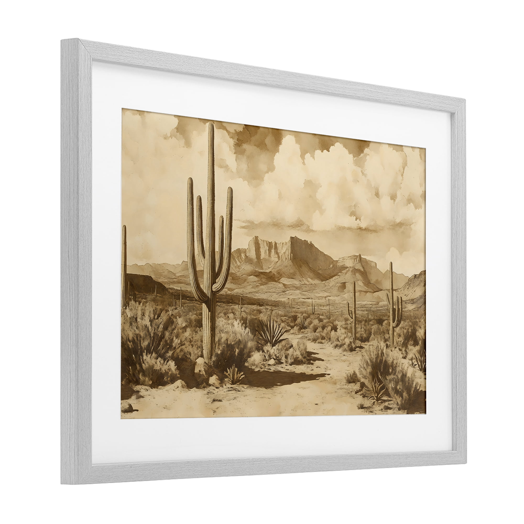Stupell Industries Vintage Desert Peaks with Saguaro Gray Framed Print Under Glass, design by Franklyn Gregory