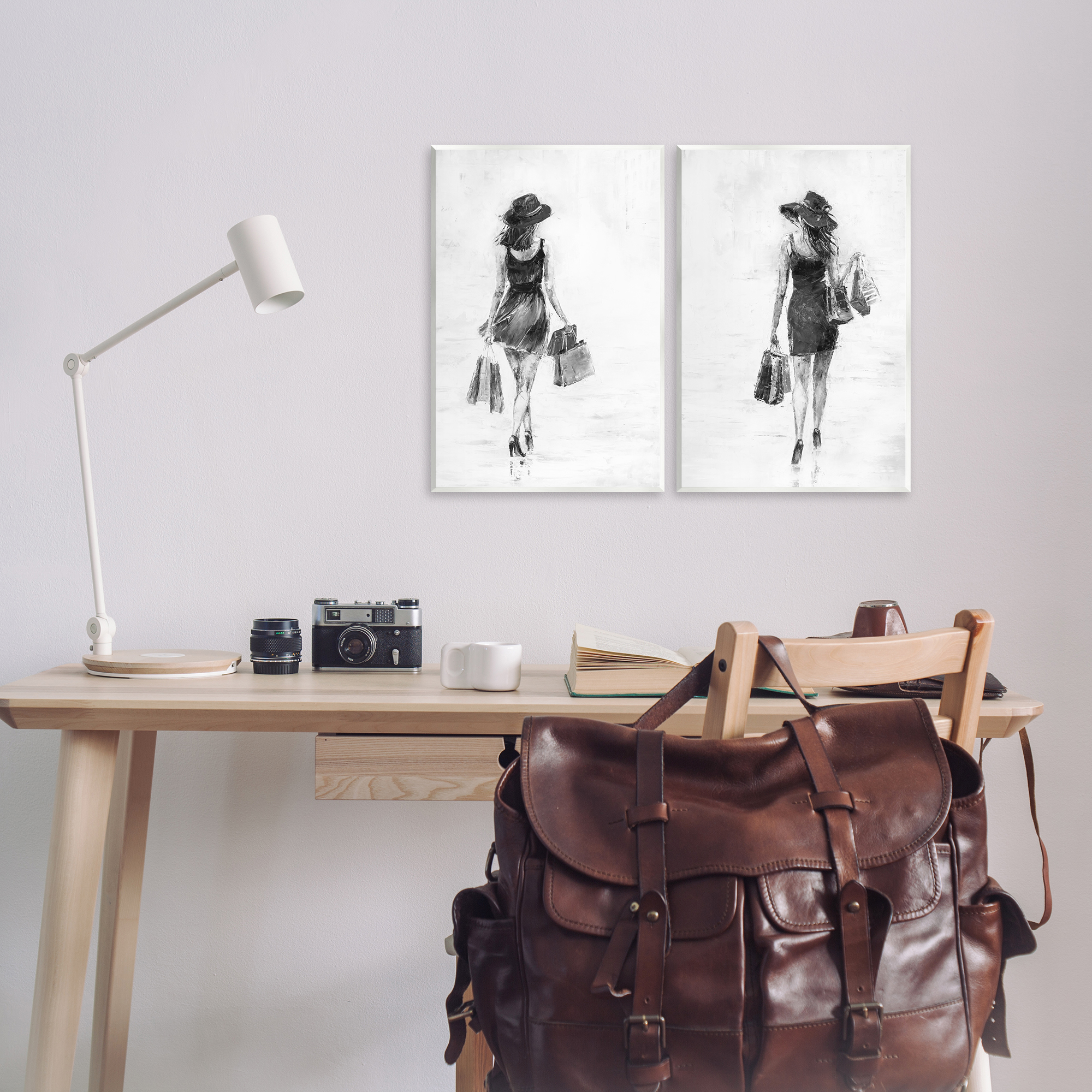 Stupell Industries Female Figures Shopping Bags People Painting Unframed Art Print Wall Art, 13 x 19, Set of 2