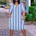 thumbnail image 2 of Feancey Striped Midi Dresses for Women Plus Size Trendy Vacation Dress Loose Fit V Neck Short Sleeve T-Shirt Dresses Summer Casual Pocketed Beach Dress Multicolor XL, 2 of 6