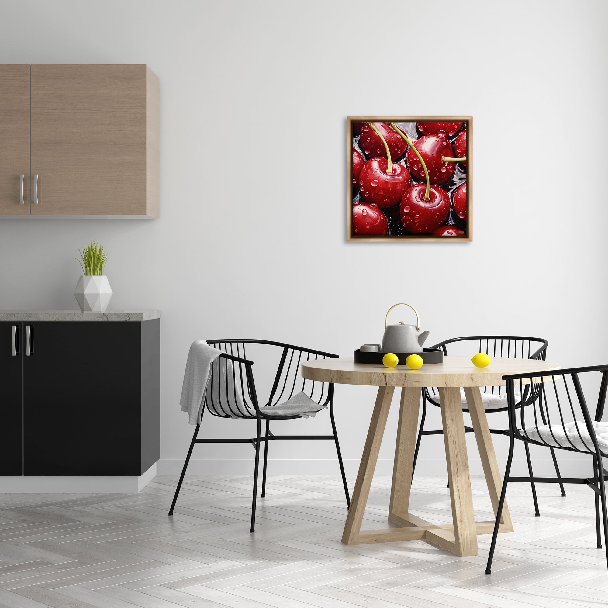 Stupell Industries Juicy Summer Cherries Food & Beverage Painting Brown Floater Framed Canvas Art Print Wall Art, 25 x 25
