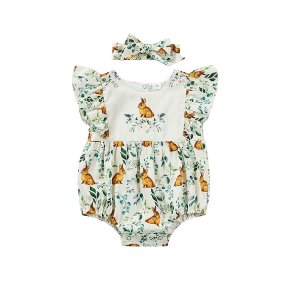 Newborn Infant Baby Girl Easter Clothes Set Ruffle Bunny Floral Romper Bodysuit Jumpsuit Headband Outfits