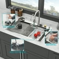 thumbnail image 3 of Izzovium 33" Drop in Waterfall Kitchen Sink - 16 Gauge Stainless Steel Single Bowl with Pull-Out Faucet, Cup Washer & Accessories, Brushed Nickel, 3 of 12