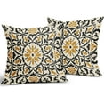 thumbnail image 2 of Black Mustard Yellow Boho Pillow Covers 16 X Inch Bohemian Ethnic Carpet Style Vintage Flower Print Decorative Throw Pillows Outdoor Linen Cushion Case Farmhouse Decor Set of 2, 2 of 6