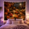 thumbnail image 2 of Pumpkins and Lantern on a Moonlit Garden Path, Cozy Realistic Illustration for Pumpkin Lovers, Rustic Wall Art, Halloween Gift, Tapestry Wall Hanging for Entryway and Living Room, 2 of 6