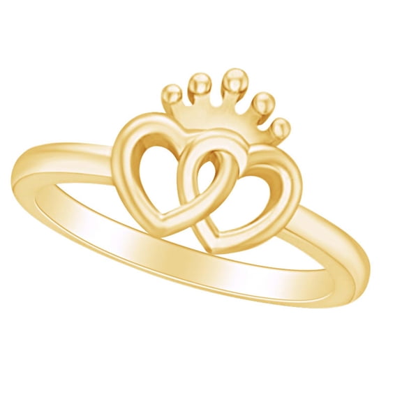 AFFY Two Heart United Crown Bypass Promise Ring 14k Yellow Gold Over Sterling Silver for women Ring Size-5