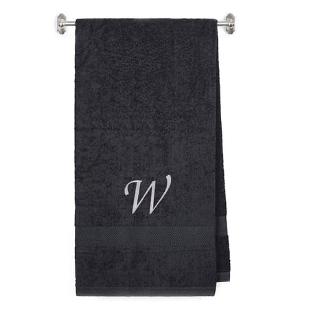 Embroidered Terry Cotton Bath Towel for Bath Shower Cover up Towel for Swimming Pool Fitness and Beach - 35 x 65 inches - Charcoal Color Towel - Silver Script Initial W