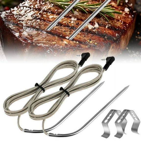 2Pcs Replacement Meat Probe with 2 Probe Clips Stainless Steel Plug Temperature Probe Precise High Temperature Meat Probe Food Grade Smoker Thermometer Probe Effortless to Clean for BBQ