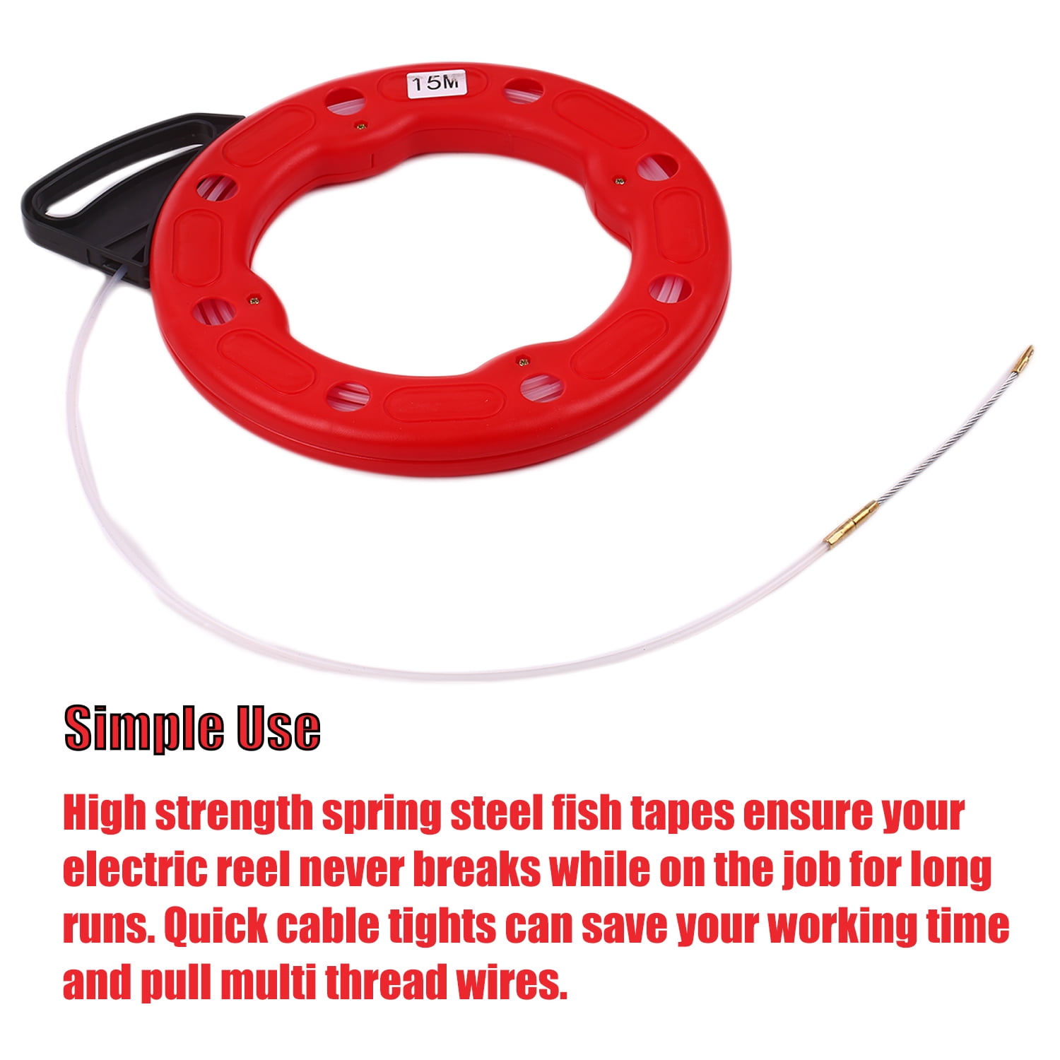 15M Fiberglass Fish Tape Reel Puller Conductive Electrical Cable