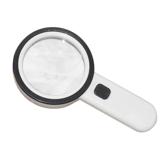 30X Handheld Magnifying Glass With 12 LED White Lights 80 mm Diameter Optical Lens Glass And Plastic Construction