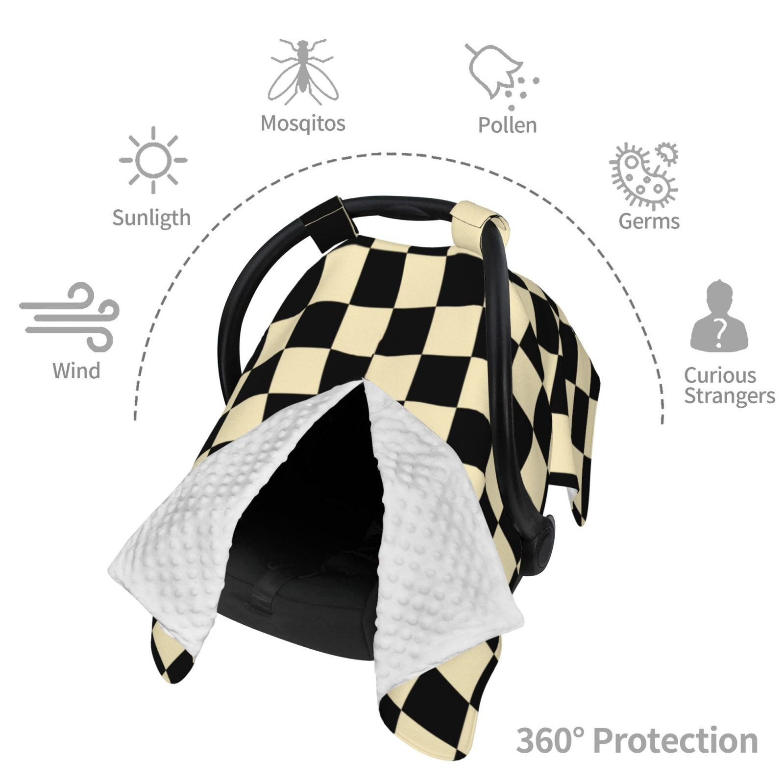 Car Seat Cover Baby - khaki black checkered Breathable Infant Car Seat Cover for Baby Carseat, Lightweight Comfort Baby Essentials Must Haves Newborn Stuff for Girl Boy