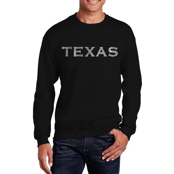LA Pop Art Men's Word Art Crewneck Sweatshirt - THE GREAT CITIES OF TEXAS