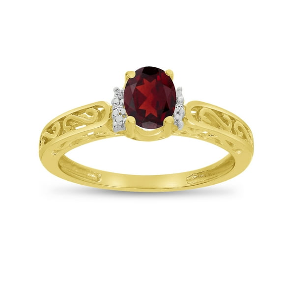 14k Yellow Gold Oval Garnet And Diamond Ring