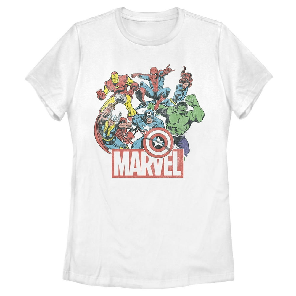 Marvel Women's Marvel Classic Hero Collage Graphic Tee White X Large