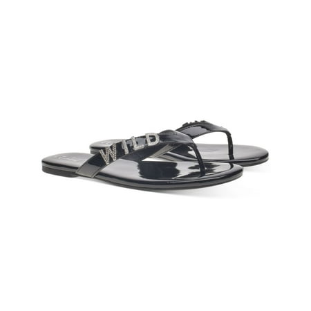 

WILD PAIR Womens Black Rhinestone Fantasia Round Toe Slip On Thong Sandals 9.5 M