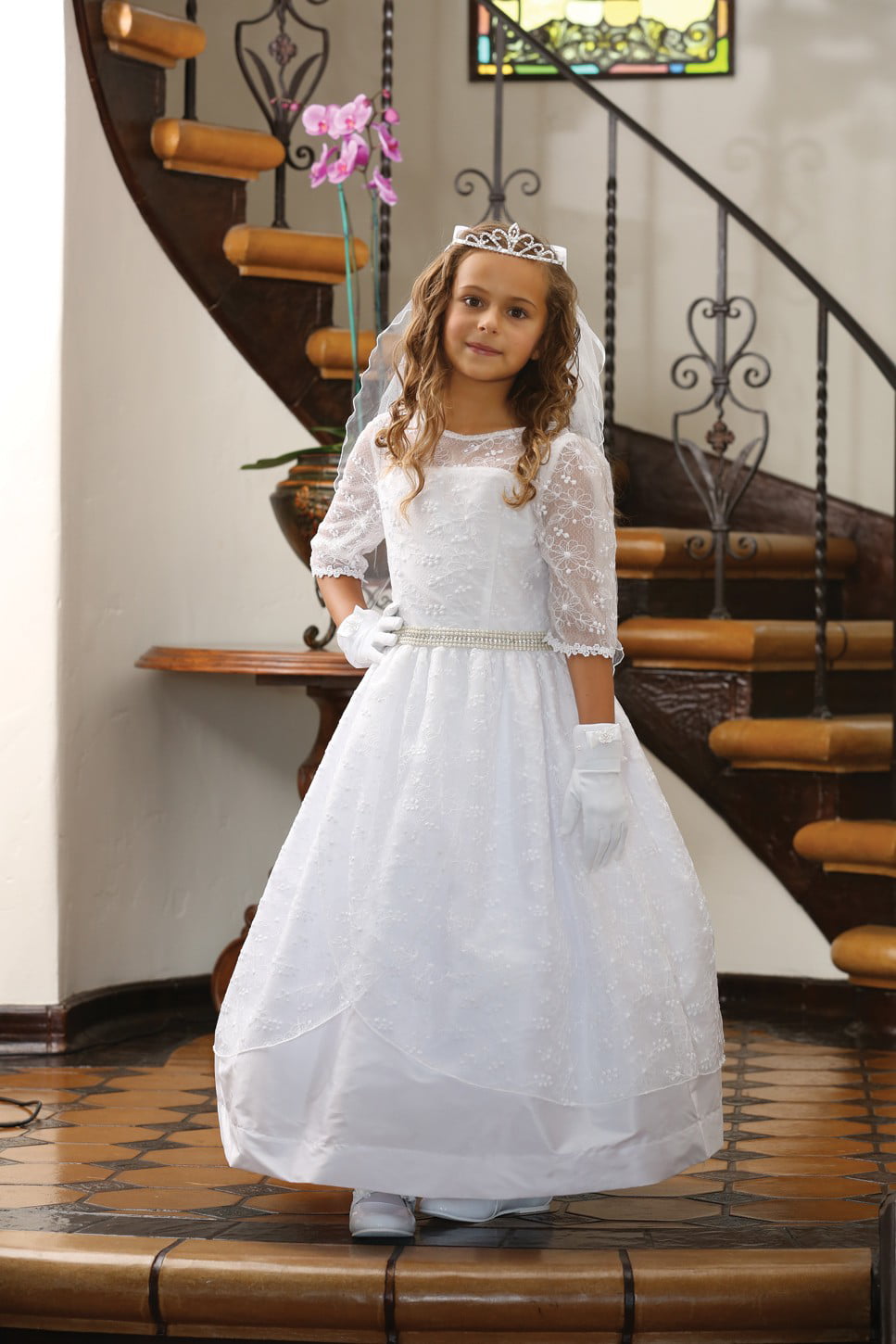 New Taffeta Pick-up Long Dress with Beads and Matching Jacket Communion/Wedding 