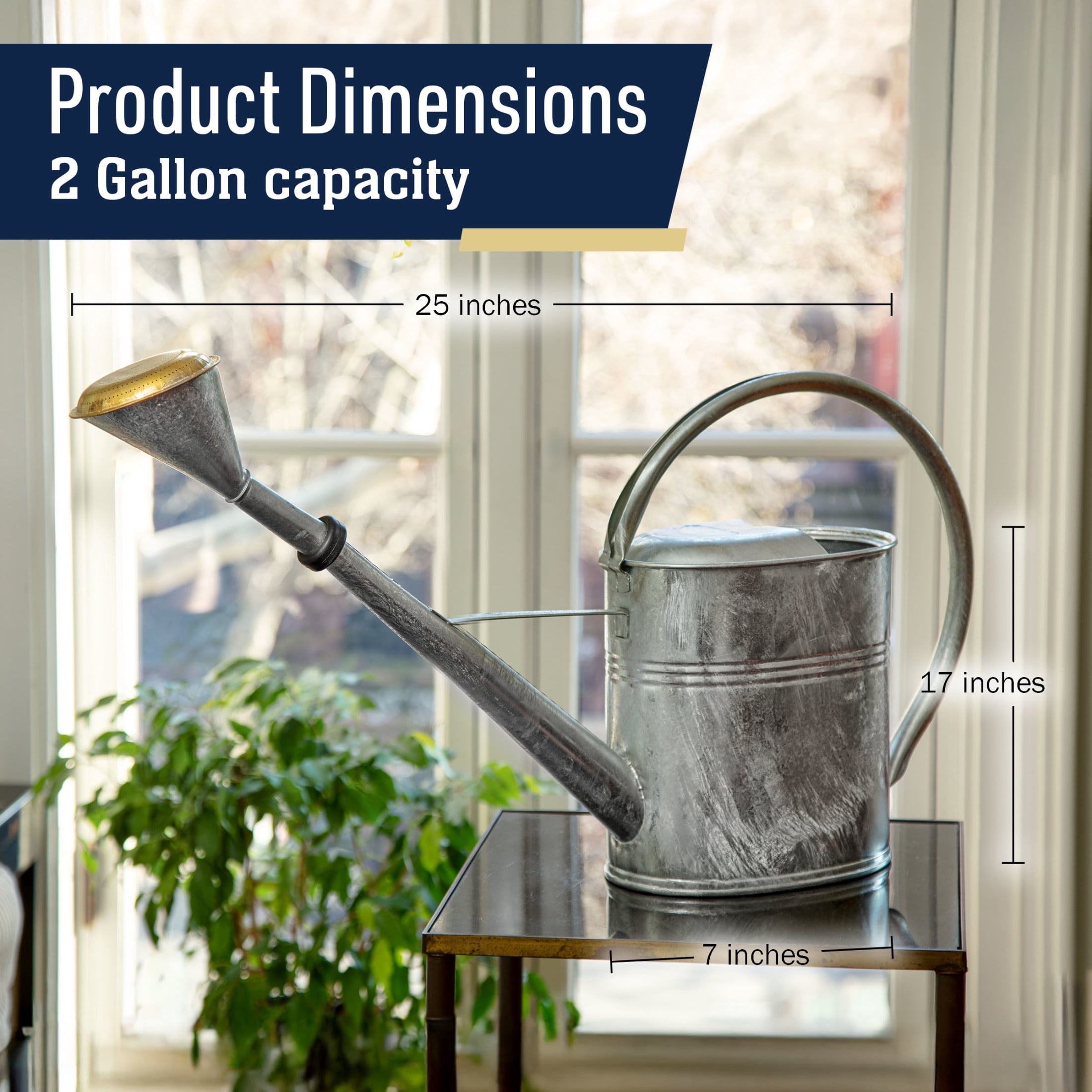 Kings County Tools 2 Gal Indoor Outdoor Galvanized Steel and Brass Watering Can with Removable Spout, Green