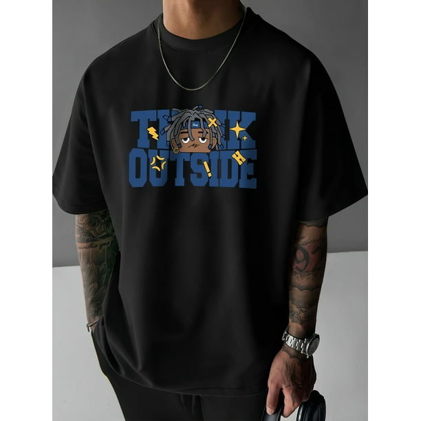 Camiseta informal con estampado de anime para hombre: poliéster suave, cuello redondo, manga corta, versátil y lavable a máquina.