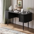 thumbnail image 4 of FURNIWAY 55" Modern Writing Desk with Storage, Wood Home Office Desk with Sliding Doors, Computer Desk for Home Office, Dorm, Living Room, Home Study Table, Black, 4 of 7