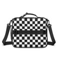 thumbnail image 2 of Black and White Checkered Pattern Insulated Lunch Bag with Shoulder Strap and Bottle Holder,Bento School Lunch Bag Box,11x9.5x3.5 Inches, 2 of 5