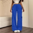 thumbnail image 2 of akafmk Womens Cargo Sweatpants Fall Wide Leg Sweatpants Elastic Waist Drawstring Winter Workout Hiking Stretch Casual Sweatpants, Size XL, 2 of 7