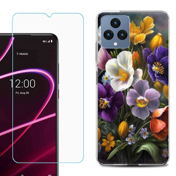 OneToughShield ® for T-Mobile Revvl 6x 5G Shockproof Phone Case, with Tempered Glass Screen Protector - Spring Flower