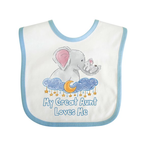 Inktastic My Great Aunt Loves Me Cute Elephants Clouds Moon and Stars Boys or Girls Baby Bib