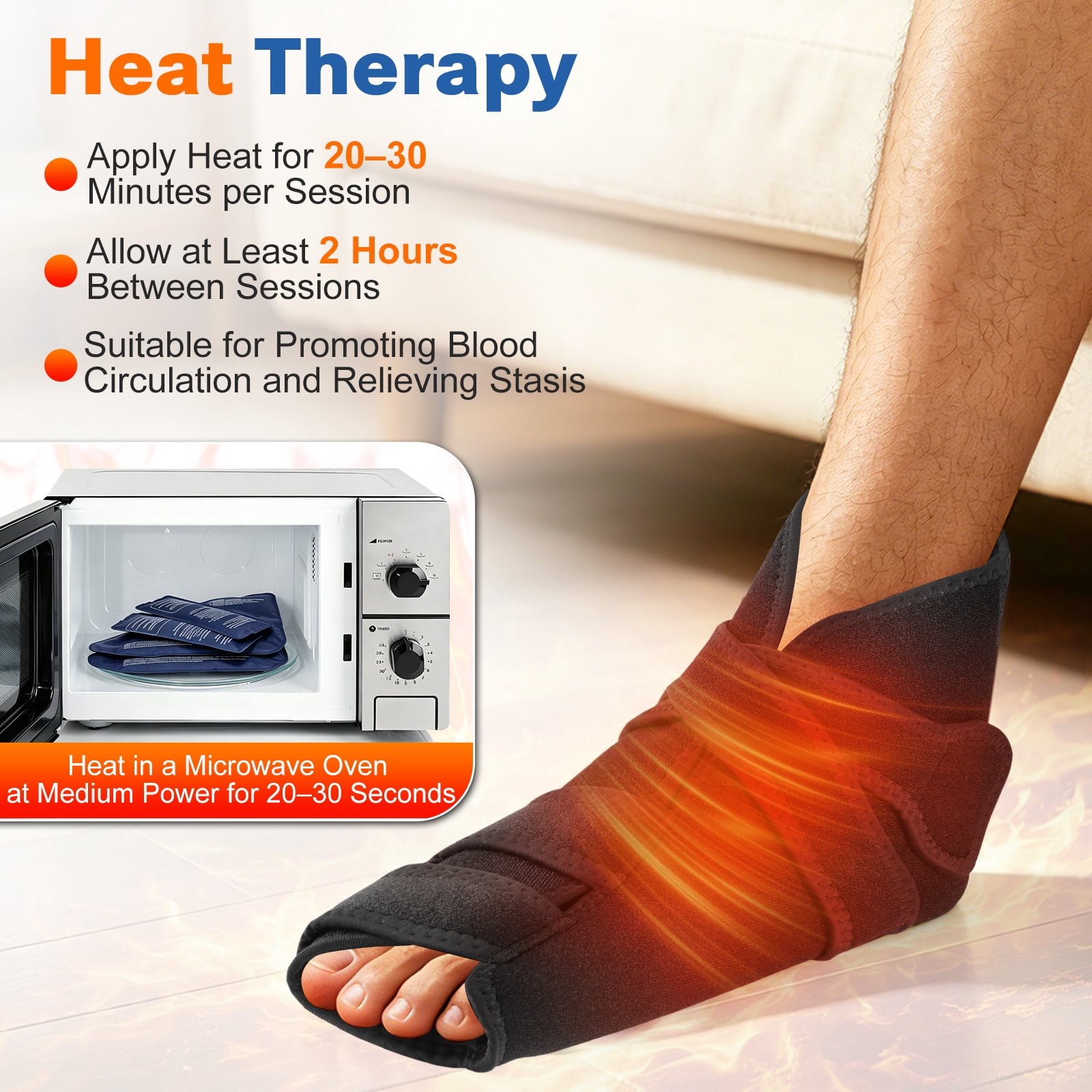 Ice Pack Wrap with 4 Gel Packs, Cold Pack Waps 360° Solid Gel Cooling Compression, Reusable Ice Packs for Foot Muscle Relaxation and Comfort, for Achilles Tendonitis Sprained Ankles & Heels, Black