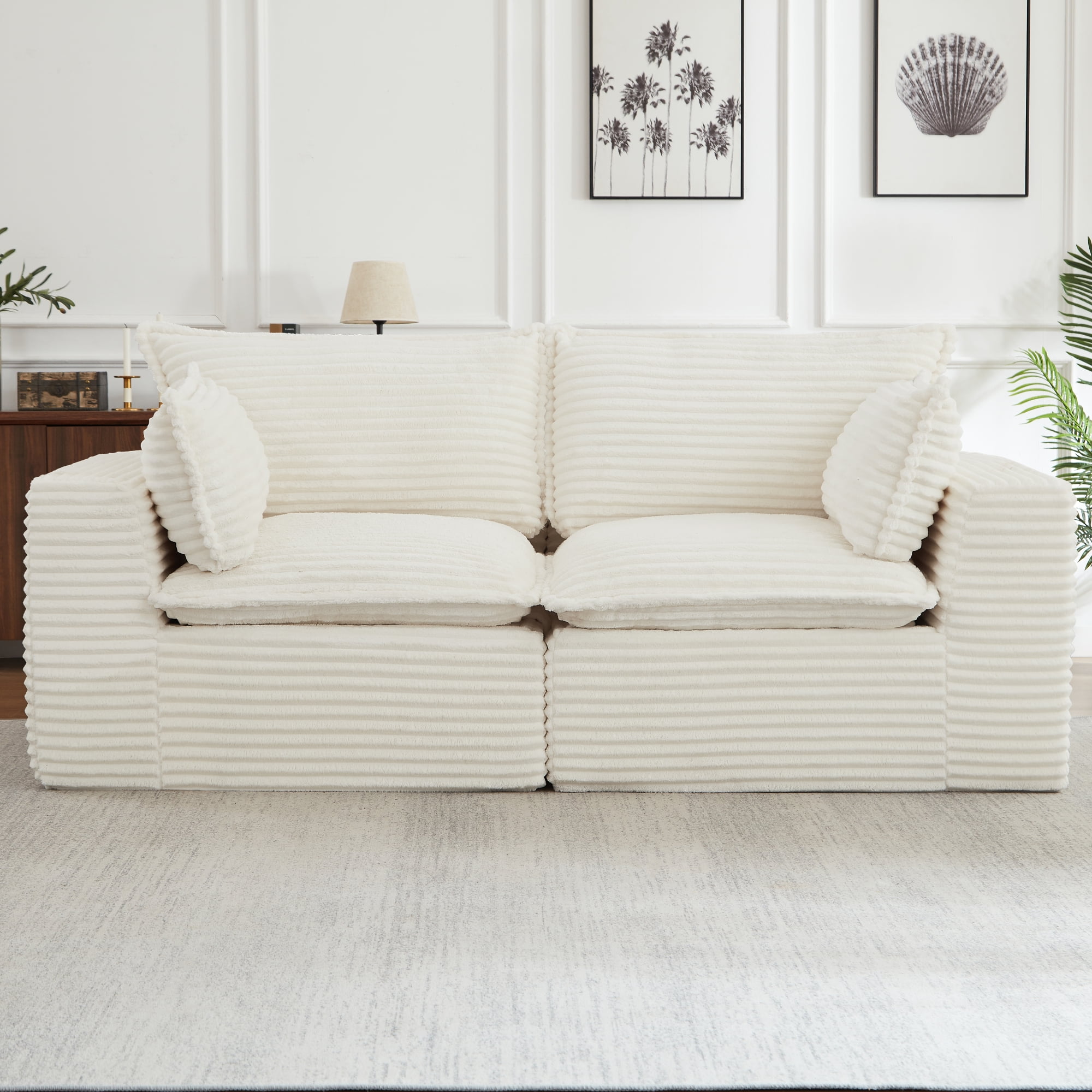 Jopath Cloud Loveseat Sofa Couches,Modern 2-Seater Boneless Sofa Couches,Fluffy Group Sofas for Living Room Bedroom,White