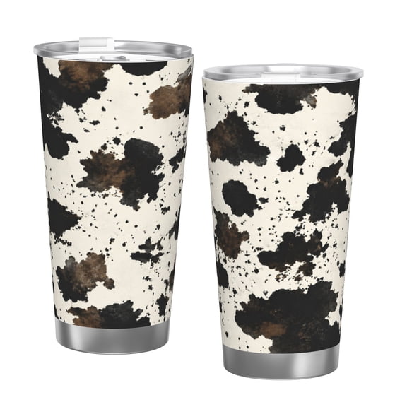 20oz Tumbler with Handle Cowhide Print Travel Cup Stainless Steel Insulated Car Cup Western Coffee Cup Gift with Single Silver Rim