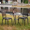 thumbnail image 7 of ZXNYH Outdoor Bistro Set 3 Piece Cast Aluminum Patio Bistro Sets, All Weather Bistro Table Set with Umbrella Hole, Bistro Table and Chairs Set of 2 for Porch, Yard, Balcony, Black, 7 of 7