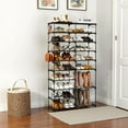 thumbnail image 4 of 2-Column Tall Shoe Rack for Front Door Entrance, 10 Tier Metal Large Floor Free Standing Shoes Boots Sneaker Handbag Display Shelf with Hooks, 30-40 Pairs Shoes Storage Organizer, 4 of 12