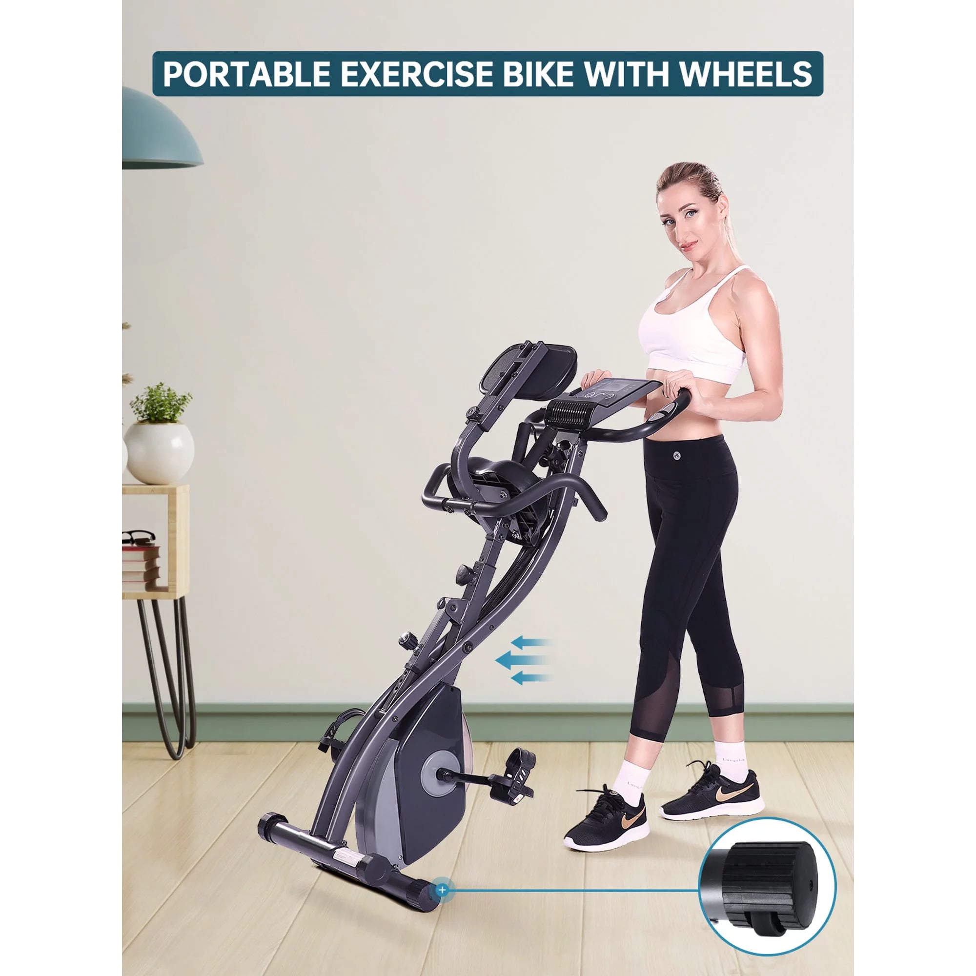 MaxKare 3-in-1 Exercise Bike Quiet Folding Magnetic Stationary Exercise  Bikes with Arm Resistance Bands Home Workout Use 