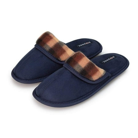 

Pupeez Boys Scuff Slipper with Plaid Trim;Kids Classic and Ultra Soft Comfort House Shoes