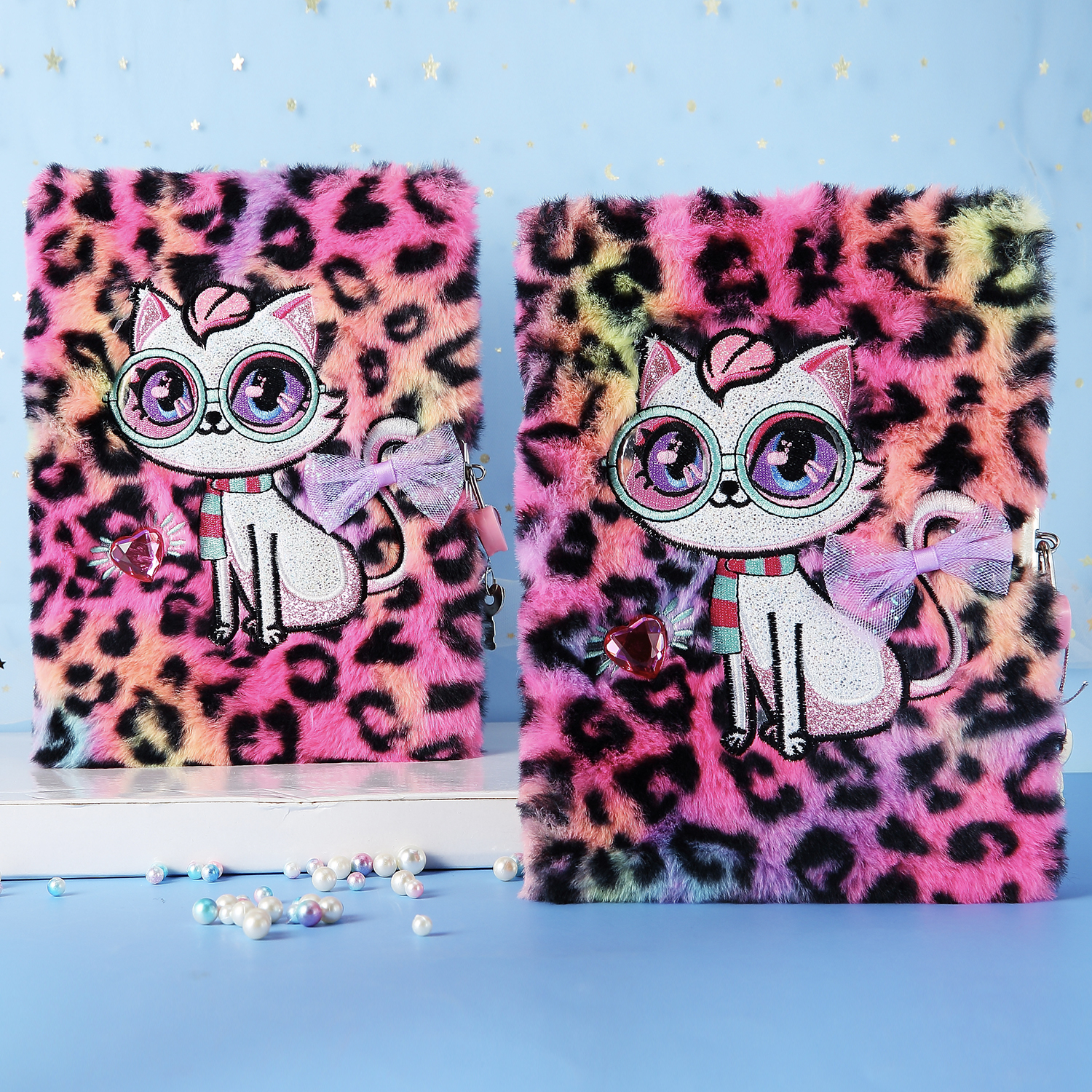 PinkSheep Cat Furry Diary with Lock and Keys, Secret Fuzzy Kitten Journal Notebook Diaries for Adult