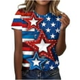 thumbnail image 2 of Cavosen Red White and Blue Clothes for Women Petite Patriotic Short Sleeve Crewneck Tops USA Star Striped Print T Shirts Lady XL Independence Day Casual Shirts 4th of July Tunic Tees, 2 of 5