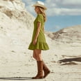 thumbnail image 7 of ClodeEU Women's V Neck Short Sleeve Mini Dress,Button Front Ruffle Hem Bodycon Dress Army Green,Women's Plus XXL, 7 of 7